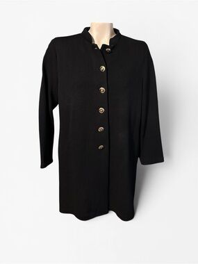 Vintage St. John Black Santana Knit Long Cardigan Jacket Gold Logo Buttons L